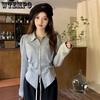 POLO Neck Pleated Slim Top Women's French Solid Casual Irregular Tops Vintage Harajuku Korean Y2k Top Spring and Summer