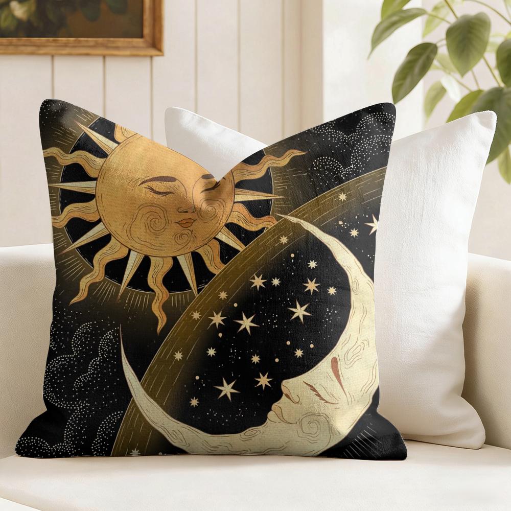 Tarot Sun and Moon Cushion Cover Summer Linen Pillow Case Organic Fabric Cushion Cover DoubleSided Print Sofa Home Decor