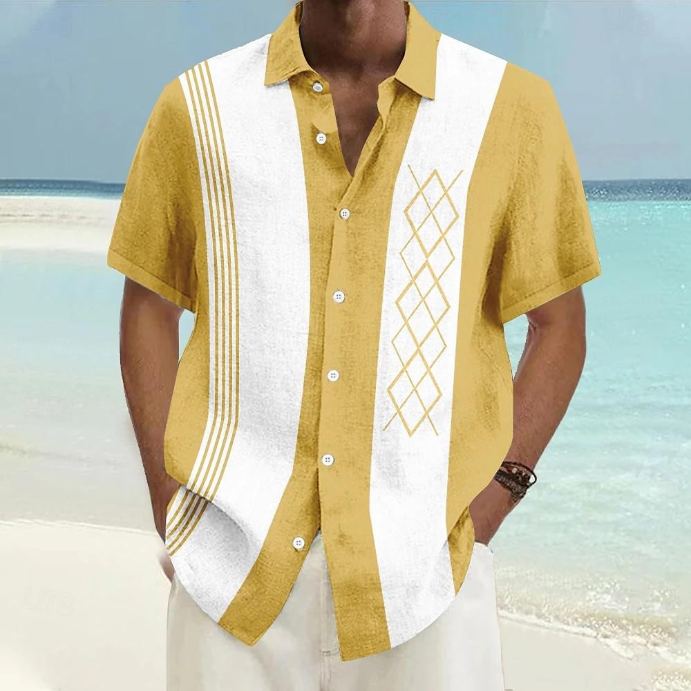 

Мужская синяя полосатая рубашка с 3D-принтом, рубашка на пуговицах, повседневная летняя рубашка с коротким рукавом, повседневная одежда для отпуска 8XL жёлтый