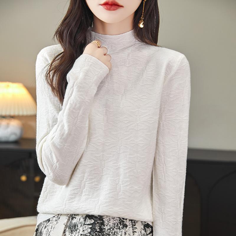 

Spring and Autumn New Semi-turtleneck Long Sleeve Knitted Sweater Butterfly Pattern Fashion Versatile Thin Top Women s XXL слоновая кость