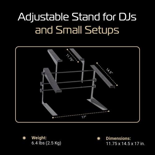 Headliner Covina Portable Dual DJ Controller Stand; Adjustable and Durable DJ Stand for Controller and Laptop; Ideal for DJ Rigs At Home, In the Club,