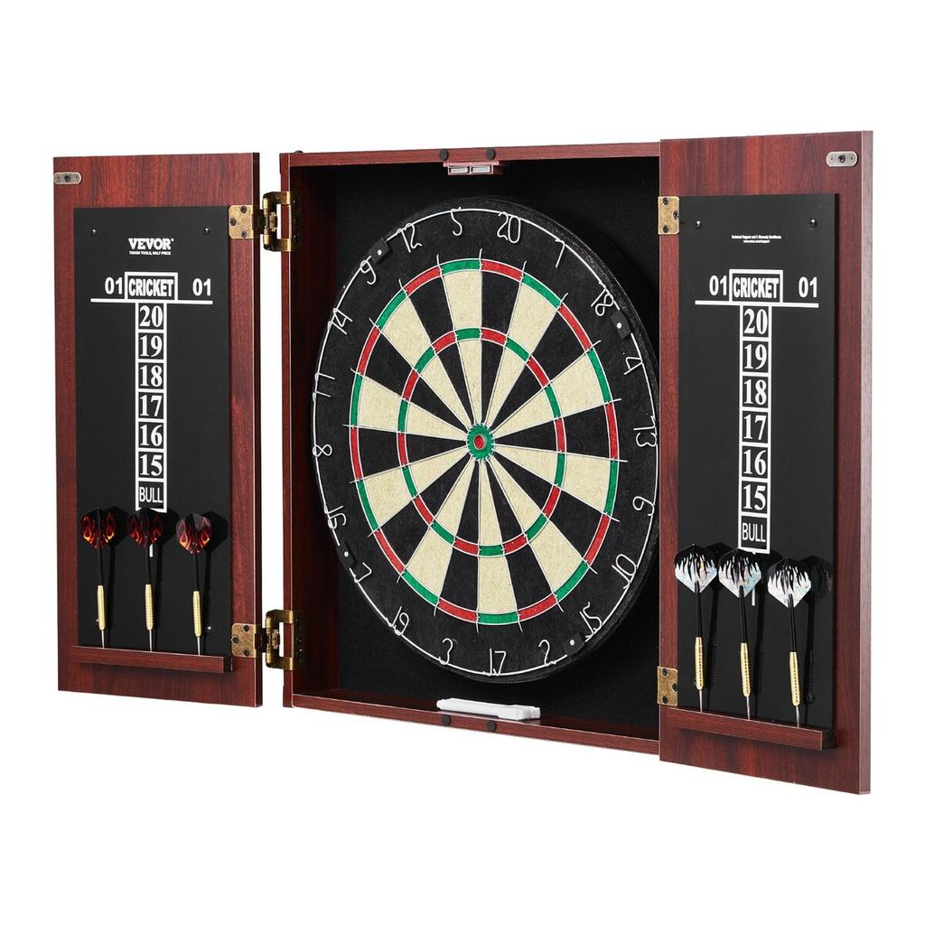 Dartboard and Cabinet Set Official Size Complete Accessory Steel Tip Dart
