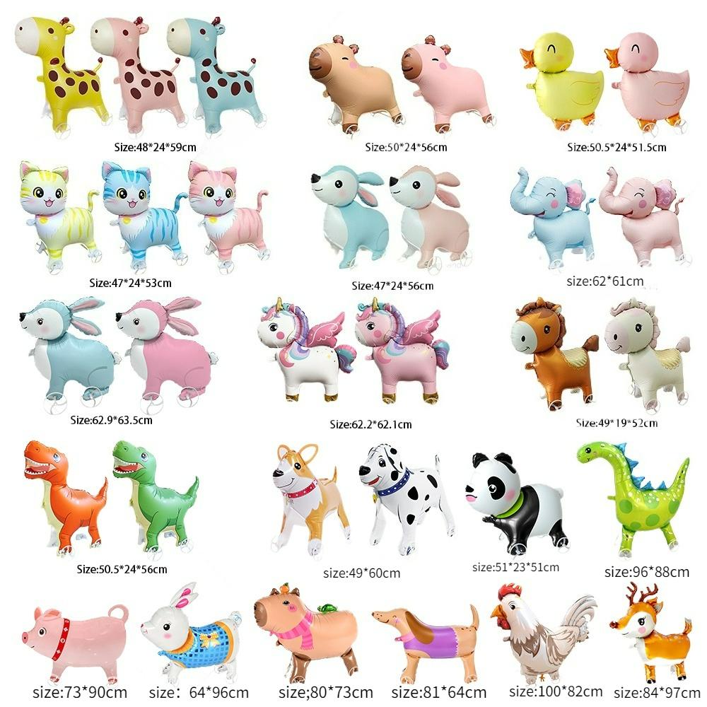 Cartoon Animals Stand Up Aluminum Film Balloons with Wheels Tiger Giraffe Elephant Dinosaur Birthday Party Decoration