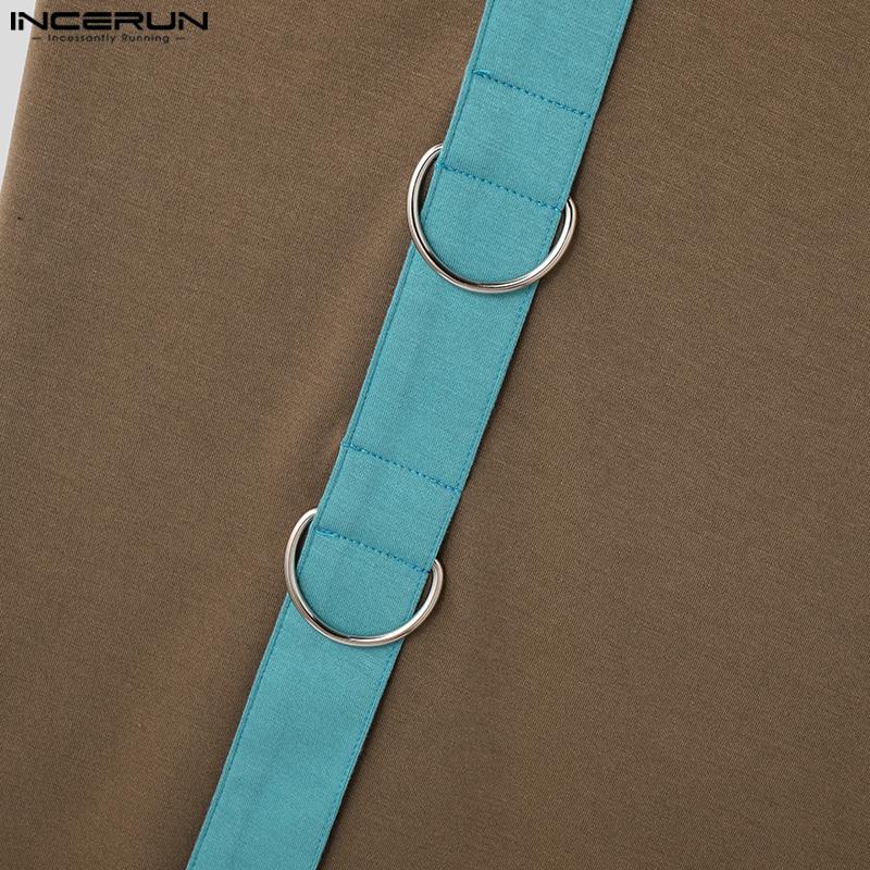 INCERUN Mens Summer Sleeveless Patchwork Strap Solid Color Casual Tank Tops