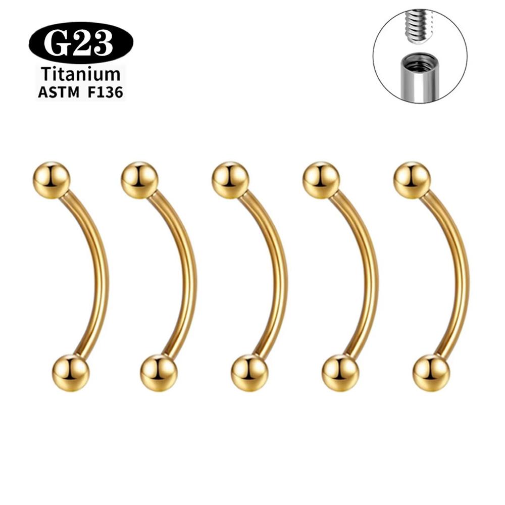 1/5 Pezzi Titanio ASTM F136 Filettatura Interna Piercing Sopracciglio Rook Barra Curva Kit Anelli per Sopracciglio Trago Labbra