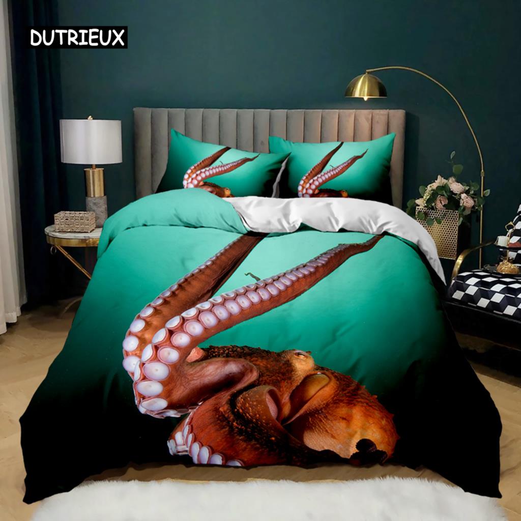 Octopus Duvet Cover Sealife Bedding Set Ocean Animal Comforter Cover Teens Adults Double Queen King Size Polyester Qulit Cover