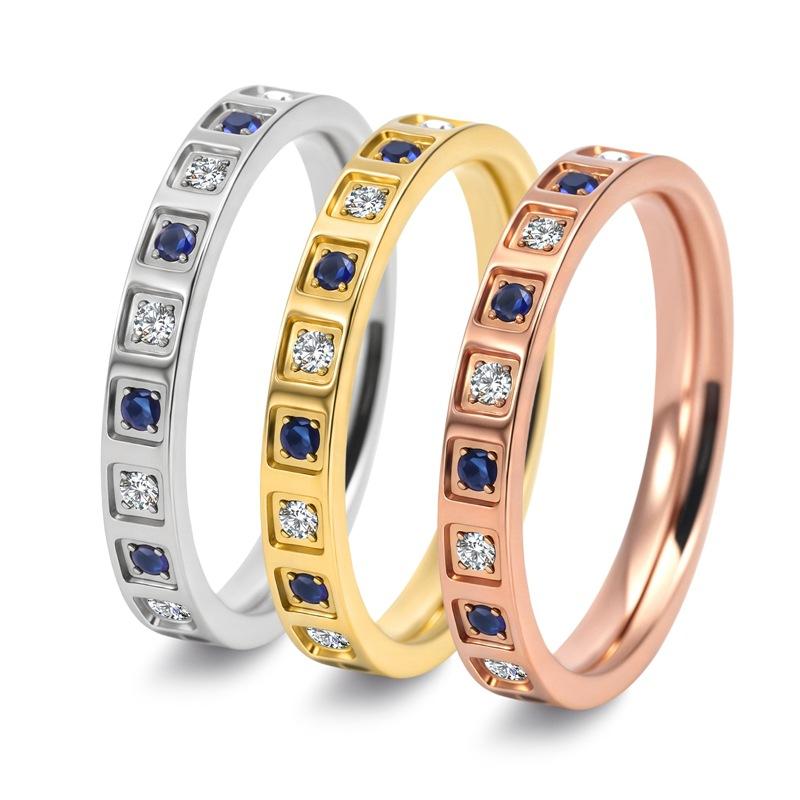 3mm Thin Stackable White&Blue CZ Eternity Ring Wedding Band for Women Girl Size 5-11