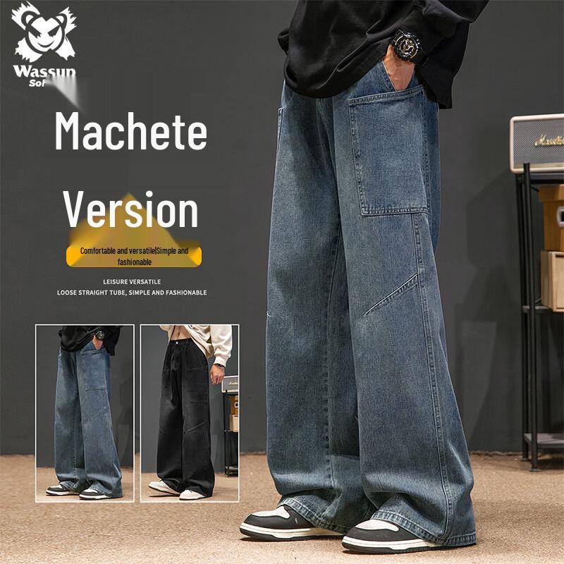 

Wassup Sohot Мужские свободные джинсы прямого кроя в стиле ретро 2XL