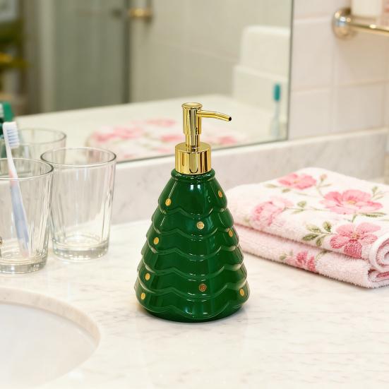 Vánoční dávkovač mýdla plnitelný nepropustný dekorativní pumpičkový dávkovač sváteční vánoční stromek dávkovač mýdla na ruce