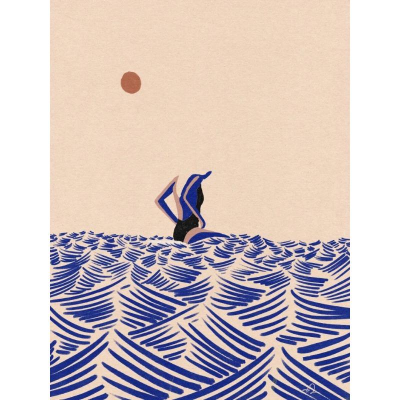 Nordic Minimalistic Art Surfing Paddling Swimming Sea Wave Print Poster Canvas Painting Abstract Wall Art for Room Home Decor