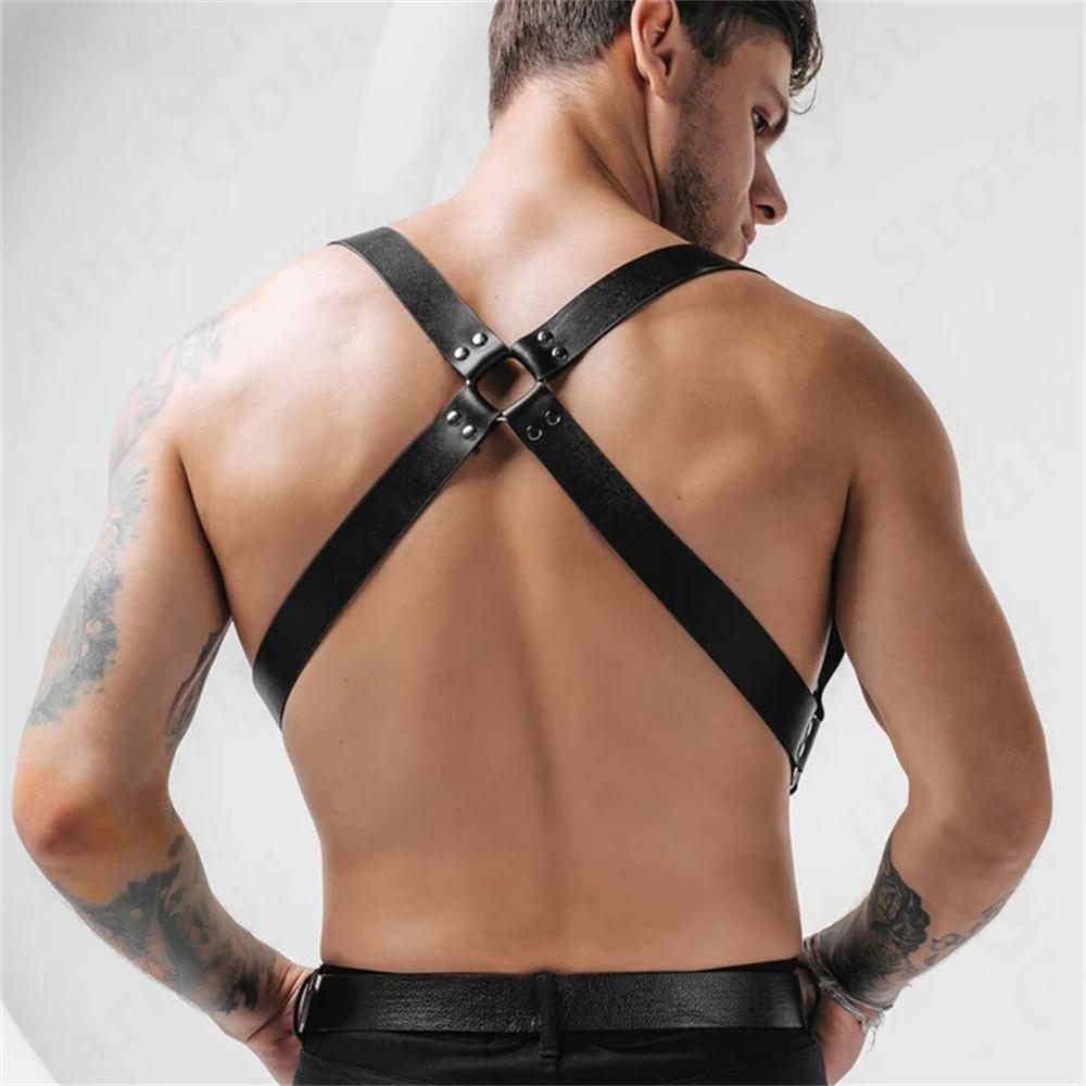 Men Harness Belts Fetish Gay Clothing for Sex Rave Sexual PULeather Chest Adjustable  Gay Body Bondage Cage Harness Lingerie