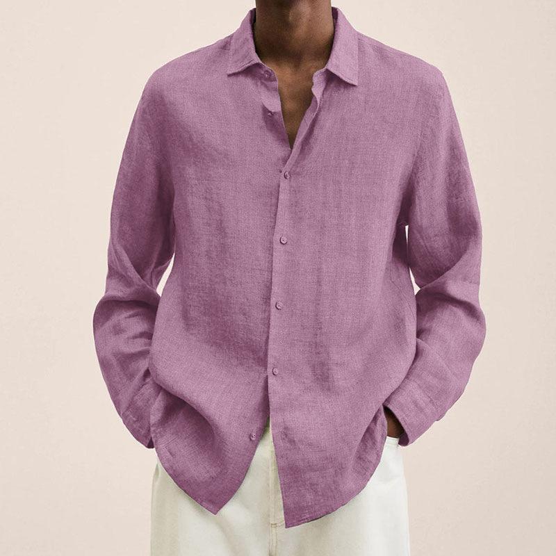 Autumn Men's Long-sleeved POLO Neck Loose Buttons Cotton Shirt Shirt