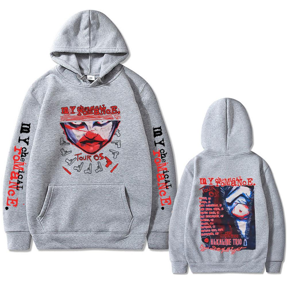 

90s Punk Band My Chemical Romance Tour 2005 Hoodie Men Women Gothic Fashion Street Oversized Pullover Male Fleece Cotton Hoodies L сірий