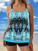 New large size split flat angle print two-piece women's swimsuit