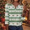 Women's Fashion Casual Christmas Print V-Neck Button 3/4 Sleeve T-Shirt Top for Holiday