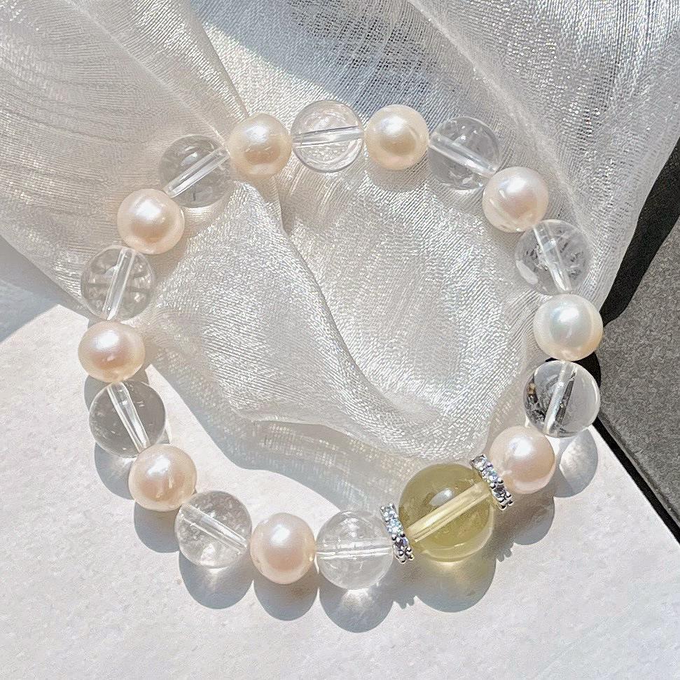 Natural Freshwater Pearl White Crystal Citrine Design Bracelet Bracelet.