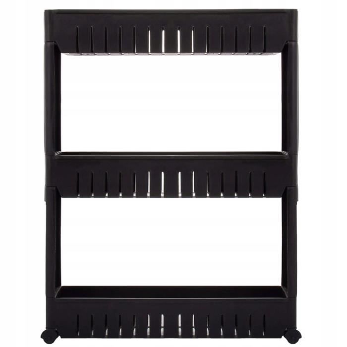 SPRINGOS® Etagère 3 Étages À Roulettes - Chariot De Stockage - Meuble De Rangement De Cuisine, Salle De Bains - Noir