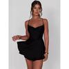 Satin Silk Women Sexy Cami Playsuits Dress Solid Cowl Neck Sleeveless Short Jumpsuits Summer Cross Tie-Up Backless Romper