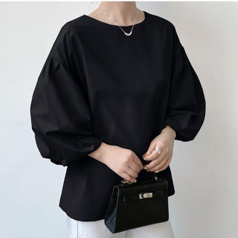 Sweet Summer K-style Fashion Solid Color round Neck Loose Cotton Lantern Sleeve Shoelace Half-Sleeve Shirt Tops Women