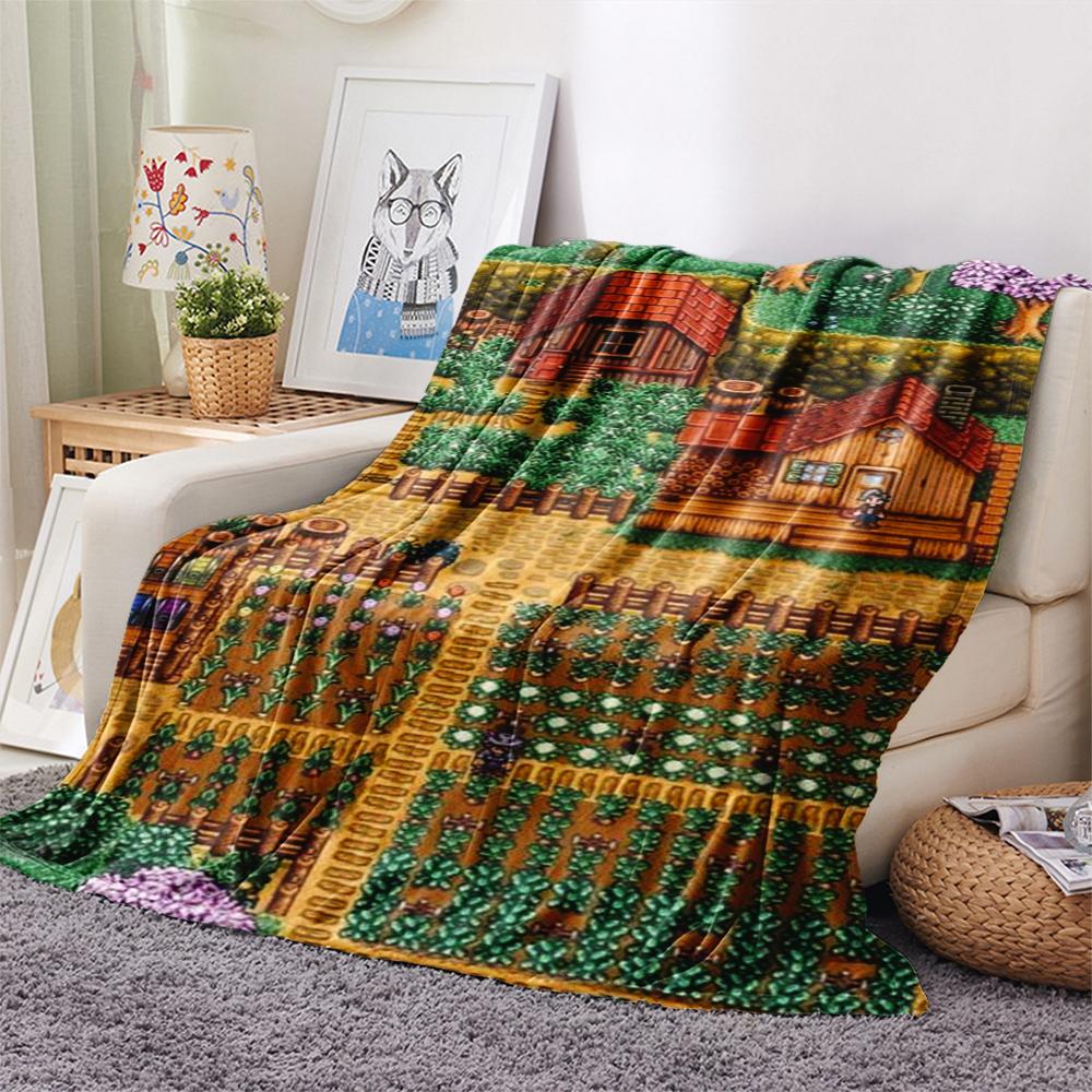 1PC Stardew Valley Print Flannel Blanket, High quality Comfortable for All Seasons, Home Decor, Warmth and Comfort, Perfect for Christmas Gifts179