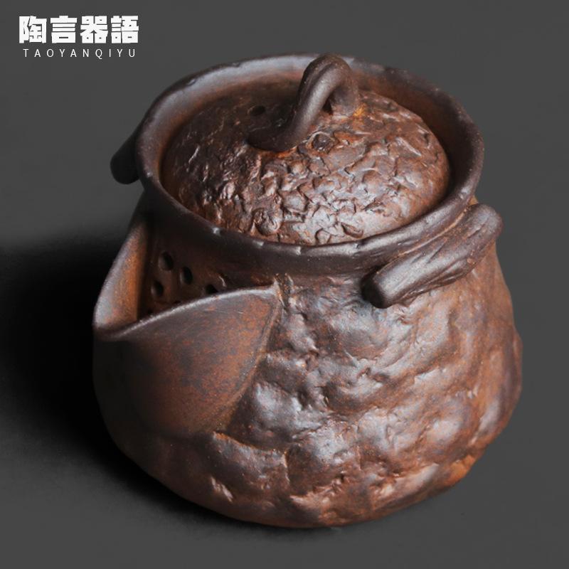 

130ml Coarse Pottery Old Rock Clay Hand Grab Teapot Creative Tea Infuser Pot Tea Maker Kettle With Filter Tea Services Craft