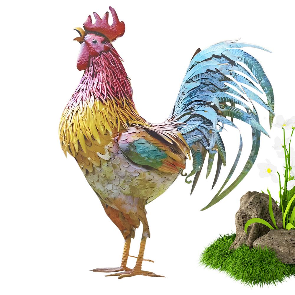 30cm Garden Metal Iron Rooster Statue Garden Chicken Sculpture Outdoor Statues Animal Decorations Porch Sign Lawn Ornament
