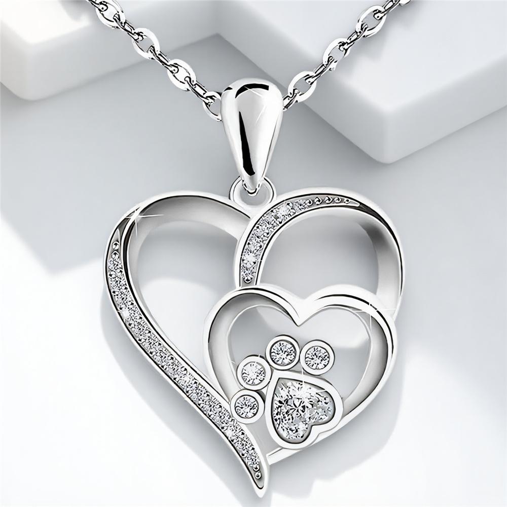 Female Crystal White Zircon Stone Heart Pendant Necklace Vintage Silver Color Wedding Jewelry For Women