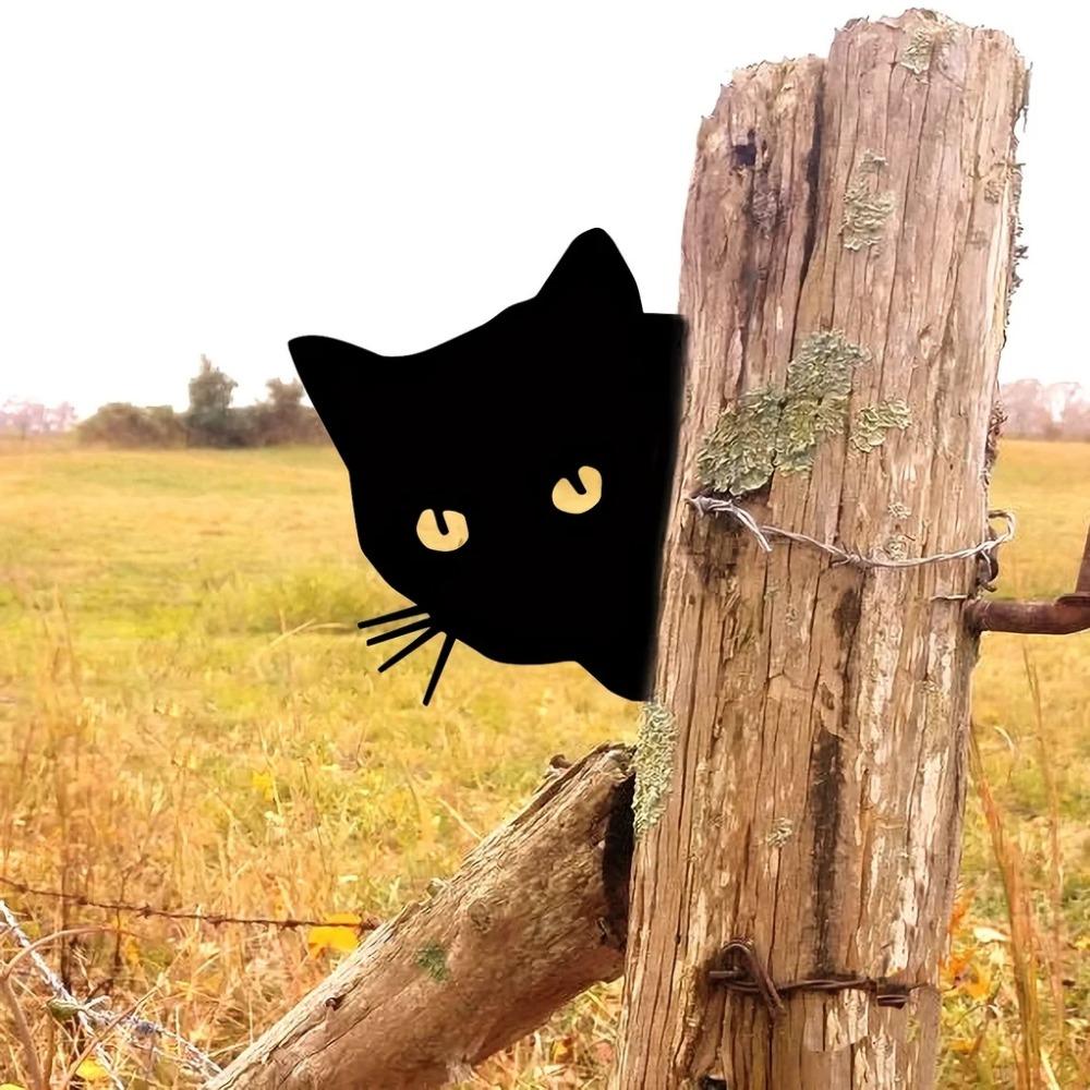 1pc Iron Silhouette Black Cat Head Wall Decor - Whimsical Garden Party Décor, Perfect Garden Accent