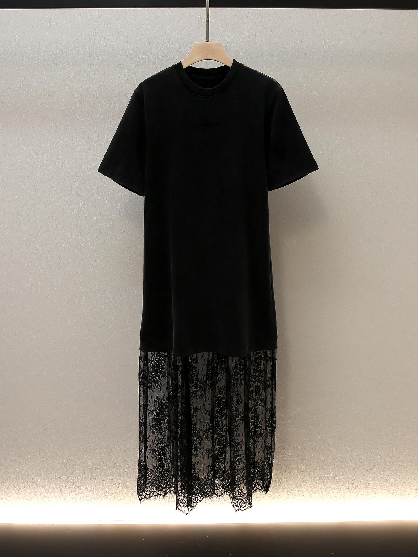 

Высококачественное женское осеннее кружевное платье-футболка с лоскутным узором из денима L чёрный