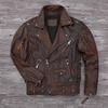 Chinese Size Heavy Motorcycle Jacket Natural Cowhide Leather Top Layer Brown Causal Vintage Retro Moto Suit Leather Coat Winter