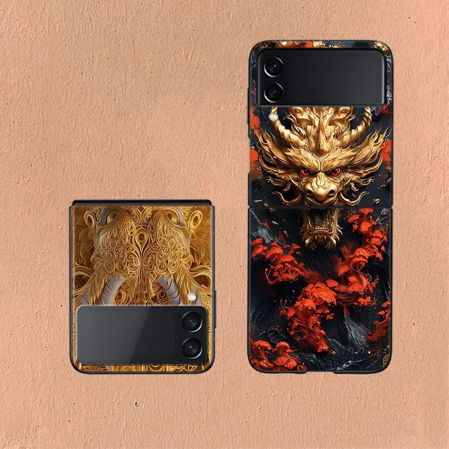 Golden Holy Dragon Coque For Samsung Z Flip7 6 Galaxy Case Shockproof Z Flip5 Z Flip3 4 5G Hard Cover Phone TPU PC Hard Funda