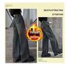 Modische Mädchen-Winterhose 2024 mit Fleecefutter - Herbstliche gerade Jeans mit weitem Bein für größere Kinder