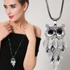 Fashion Crystal Opal Owl Long Necklace for Women New Statement Sweater Chain Necklaces