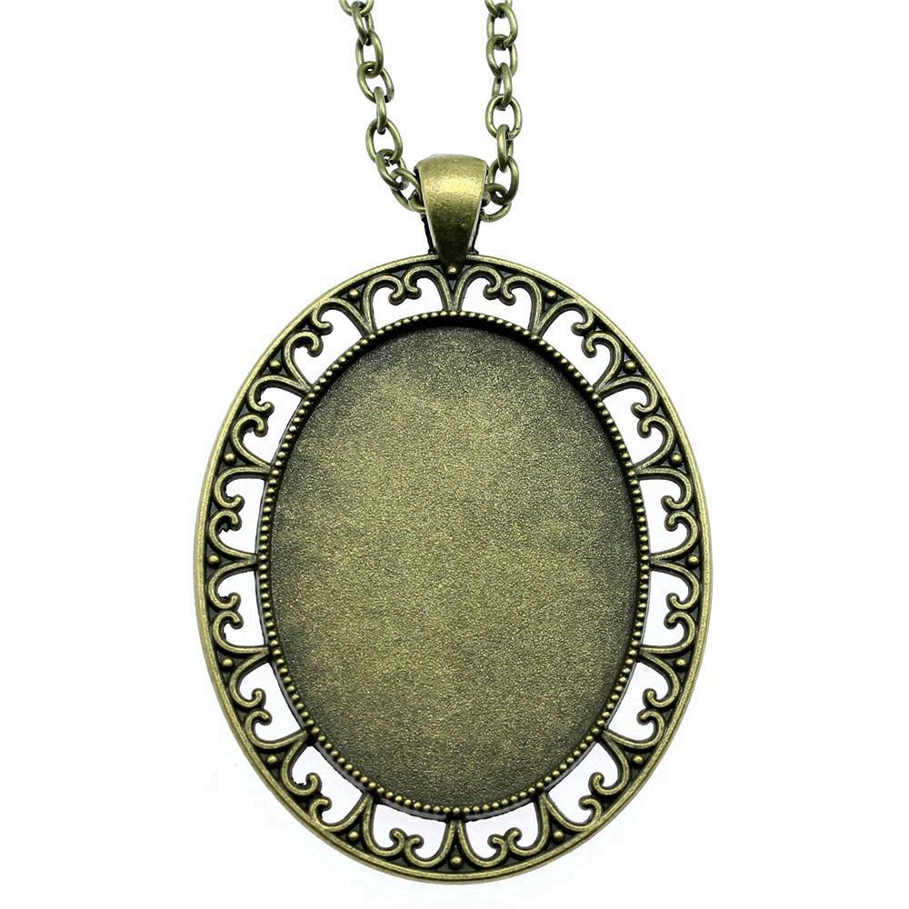 45cm Or 70cm Long Chain Necklace Oval Glass Cabochon Base Setting Tray Minimalist Jewelry Components QN054