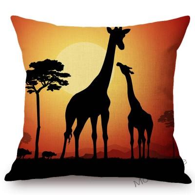 Africa Sunset Breathtaking View Scenery Art Gallery Decorative Throw Pillow Case African Animal Giraffe Elephant Cushion Cover