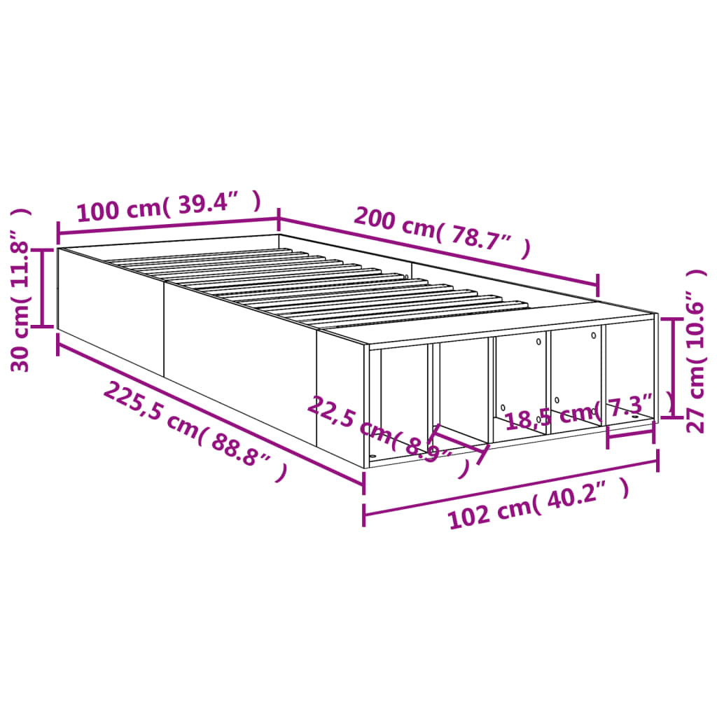 Brown Oak Effect Bed Frame 100x200 cm Engineered Wood