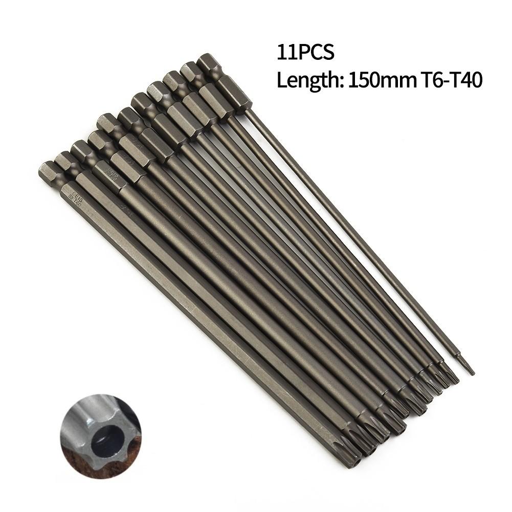 11pcs 150mm Long Magnetic Torx Screwdriver Bits Electric Screwdriver Head -T40