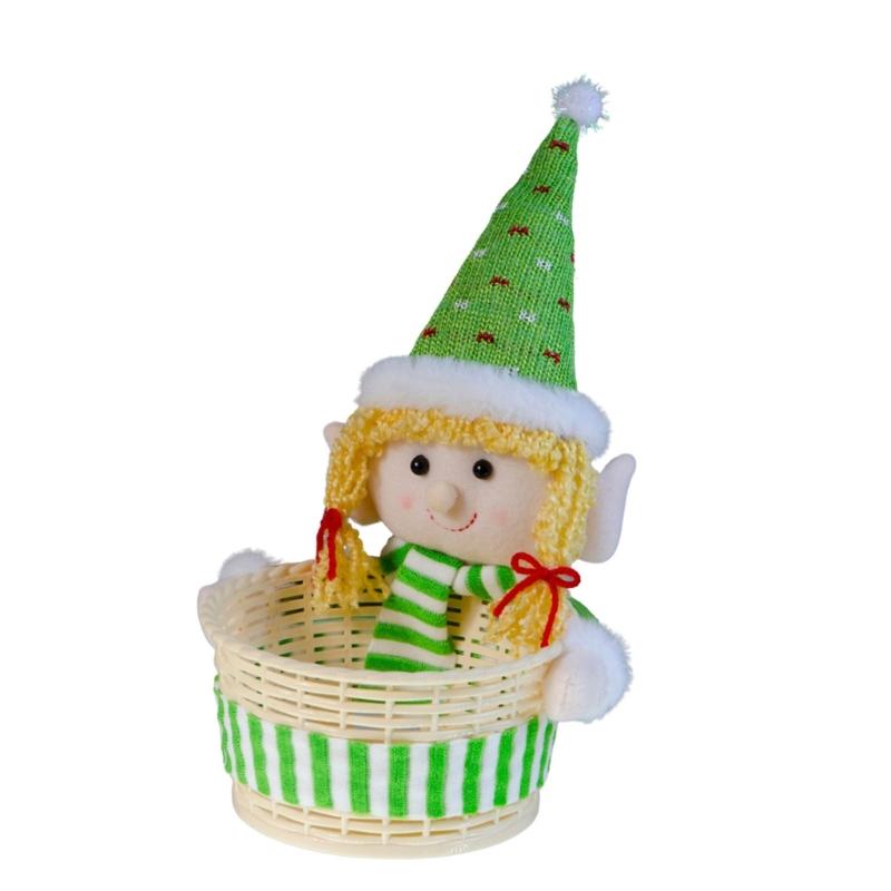 Christmas Holiday Elf Doll Candy Basket Decoration Handcrafted Fabric Ornament For Festives Home Party Table Decors
