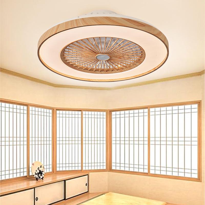 Japanese-Style Flush Mount Fan Light with Wood Grain, Chandelier for Living Room, Bedroom, Restaurant, 110V
