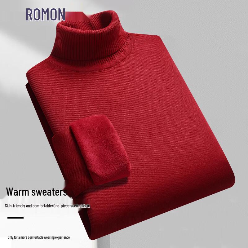 ROMON Men's Fleece Lined Turtleneck Knit Sweater