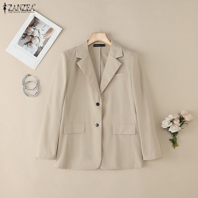 ZANZEA Women Notched Lapel Long Sleeve Solid Color Casual Cardigan Blazer