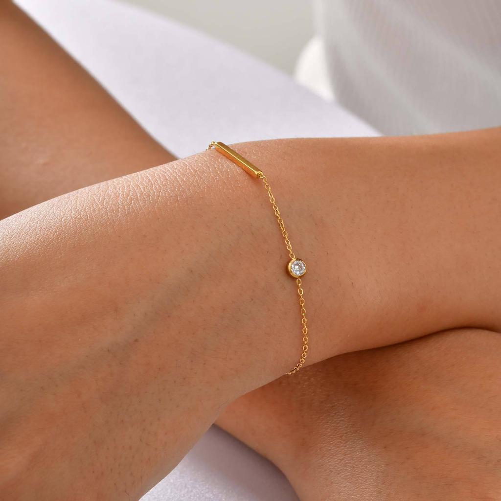 Stainless Steel Rectangular Strip Zircon Necklace, Simple Temperament, Fashionable And Versatile Cold Wind Bracelet Nc-781