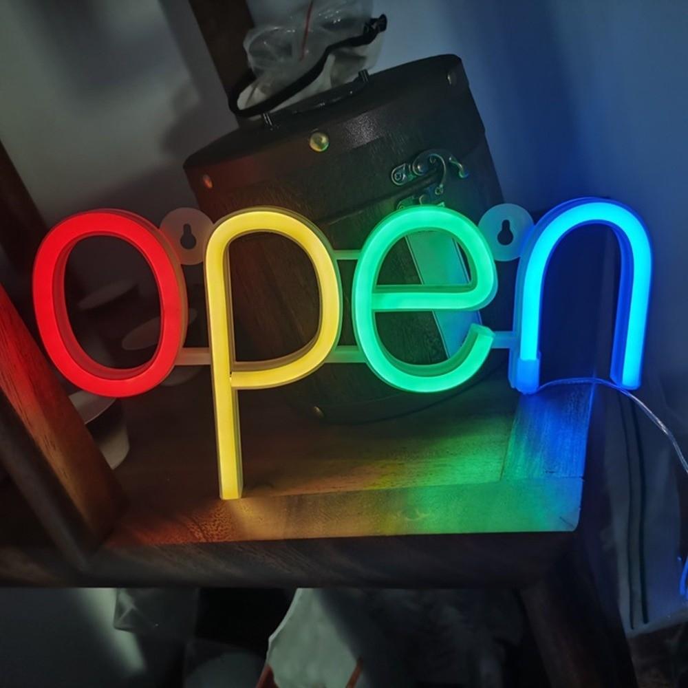 Battery Powered OPEN Letters Neon Lights Colorful Night Lamps LED Neon Sign Light Office Signage