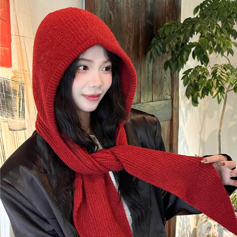 

Осень и Зима Новая Однотонная Вязаная Шапка Женская Шаль Все в Одном Двойного Использования Верхняя Одежда Утолщенная Теплая Защита Шеи Шарф M（56-58cm）