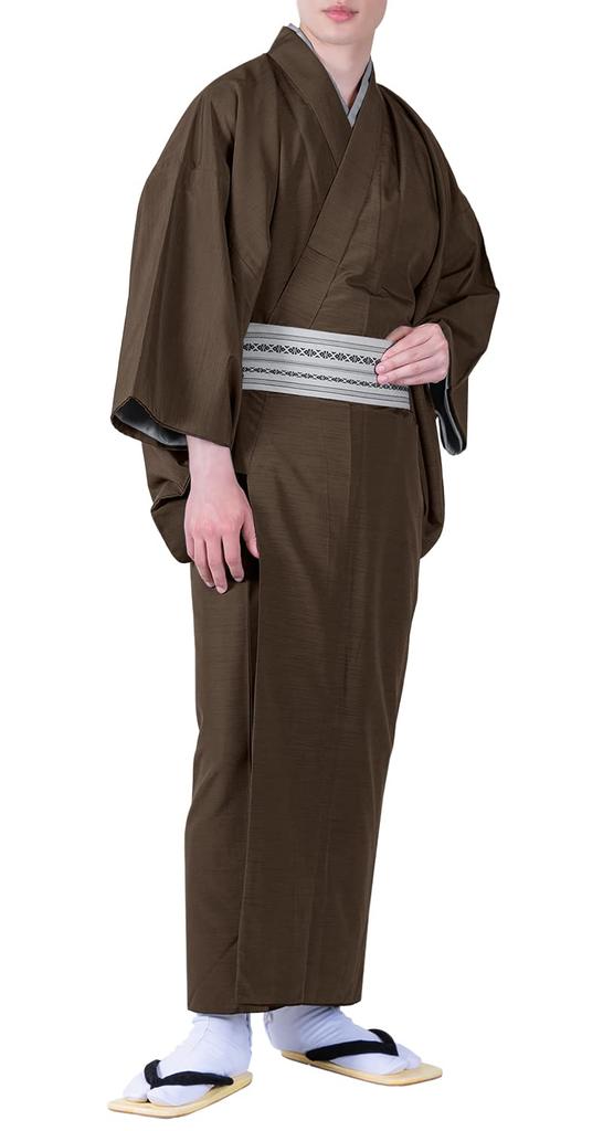 Single Plain Pongee [Kyouetsu] Kimono, Washable, Clothes, Fabric, Men's (LL, Chestnut)