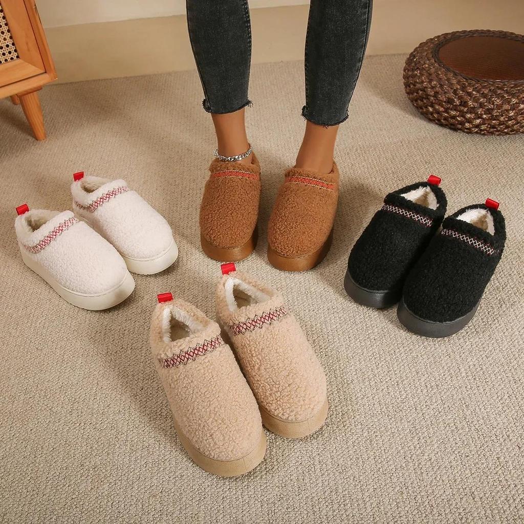 Warm Fur Ankle Boots Women Flats Platform Slippers Plush Flip Flops Winter Cotton Shoes for Women Brand Design Snow Botas