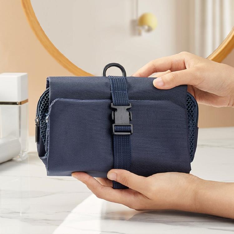 Space Saving Foldable Toiletry Bag with Clasp Waterproof Oxford Cloth Makeup Organizer Large Hanging Cosmetic Holder