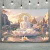 VIKAMA Peaceful Buddha Lotus Tapestry Trendy Wall Accent For Living Room Yoga Studio Meditation Area Modern Home Decoration