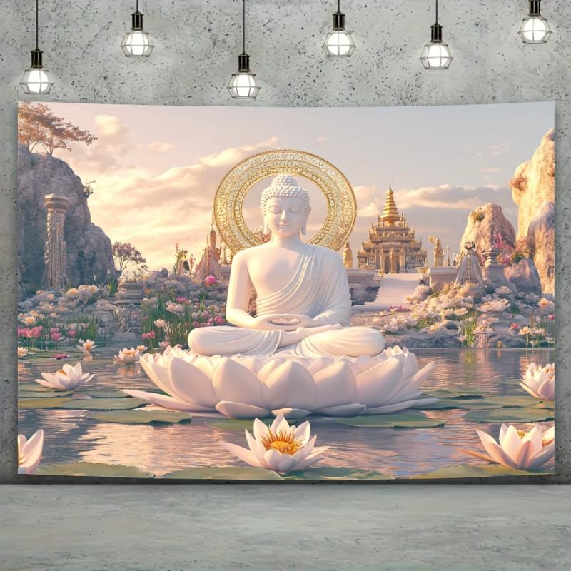 VIKAMA Peaceful Buddha Lotus Tapestry Trendy Wall Accent For Living Room Yoga Studio Meditation Area Modern Home Decoration