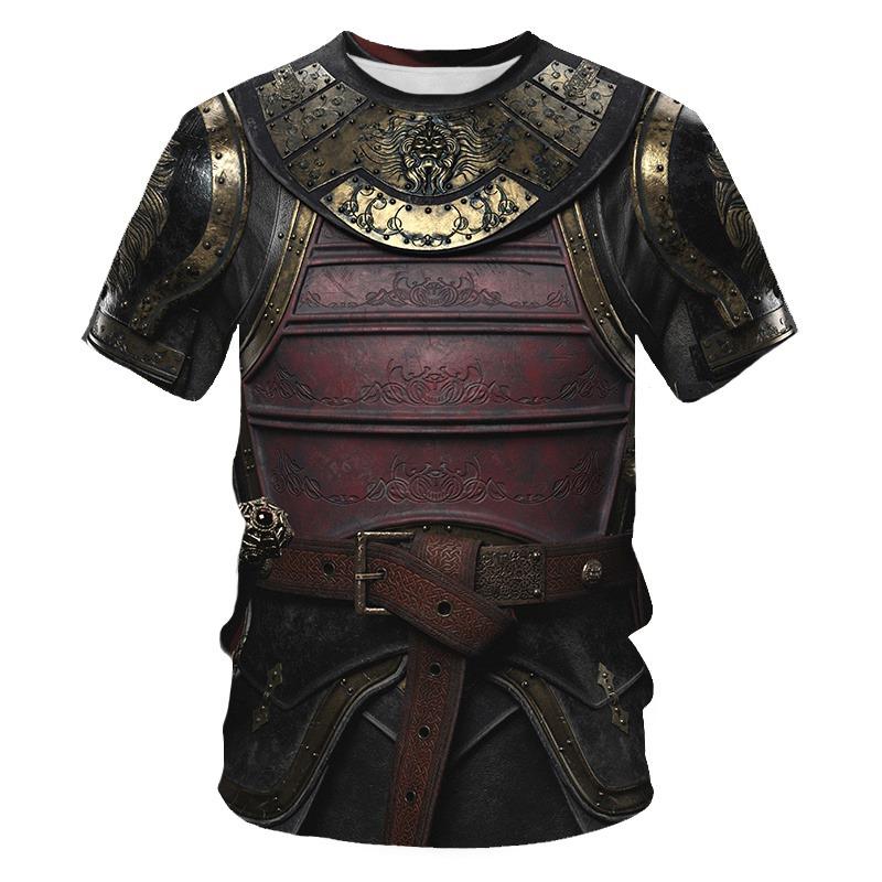 Medieval Armor 3D Printed Warrior Cosplay Men's Summer Vintage Crewneck Short Sleeve Hip Hop Kids Street Fun Casual T-shirt Top